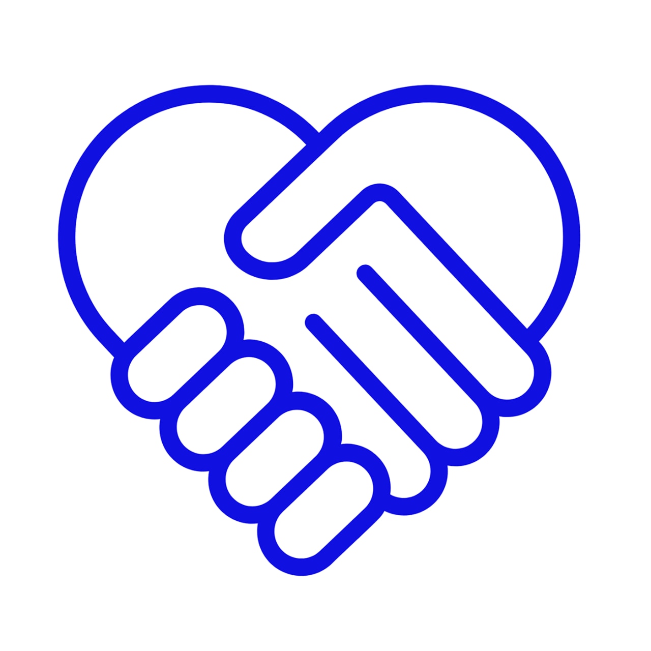 Illustrated heart from two hands shaking icon